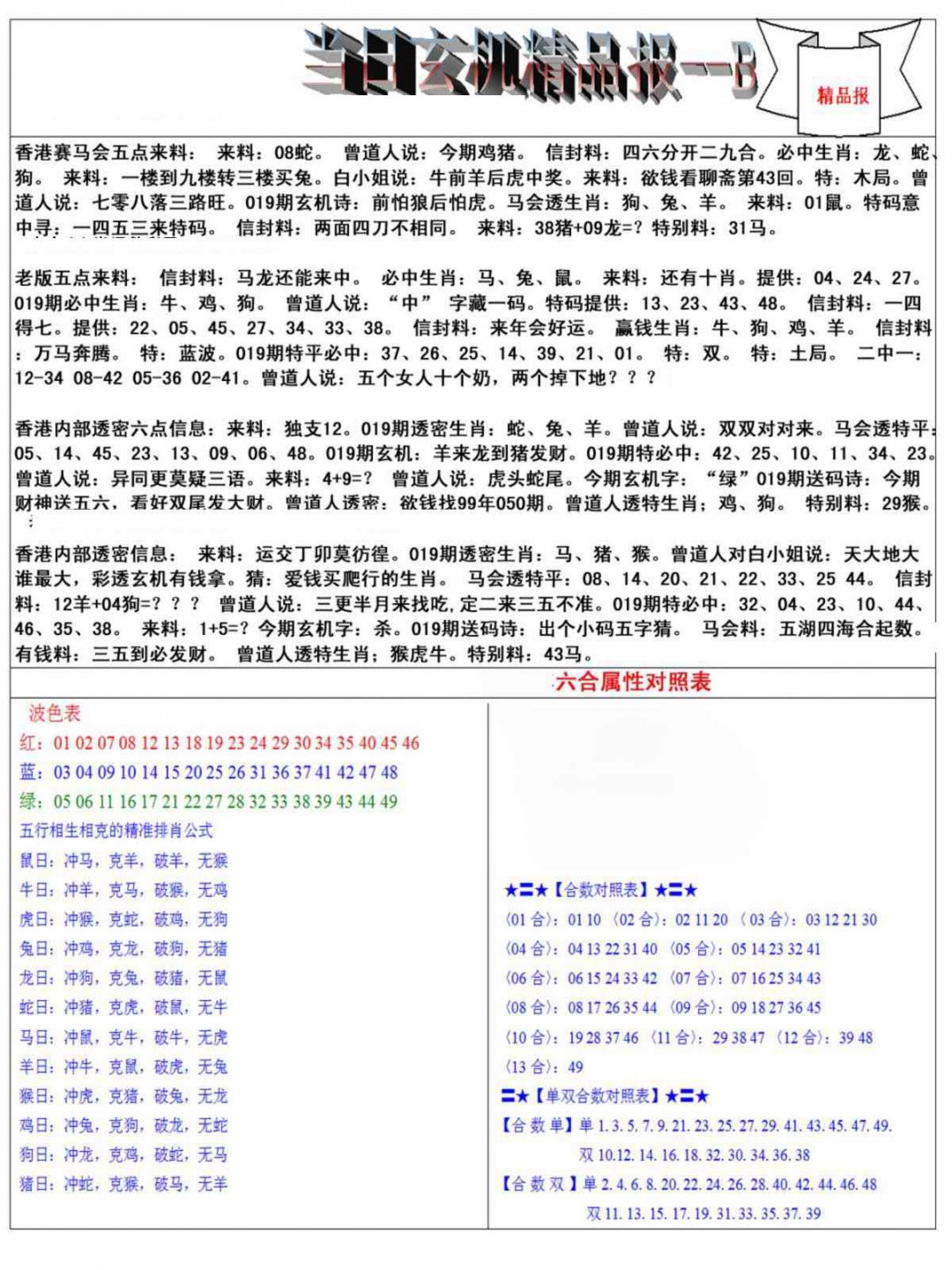 019期当日玄机精品报B[图]
