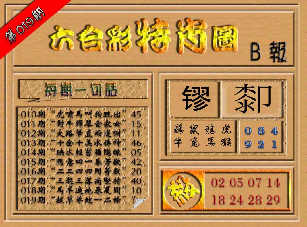 019期六合彩特肖图（B报）[图]